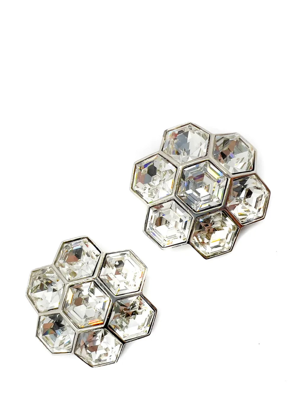  Jennifer Gibson Jewellery Vintage Art Deco Inspired Hexagonal Crystal Floral Earrings 1980s - Silver 