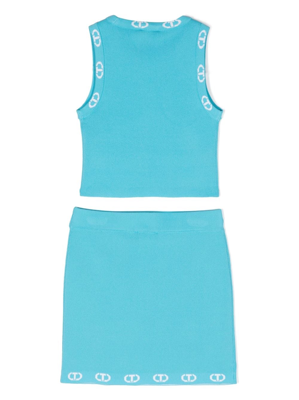 Shop Twinset Logo-trim Knitted Skirt Set In Blue