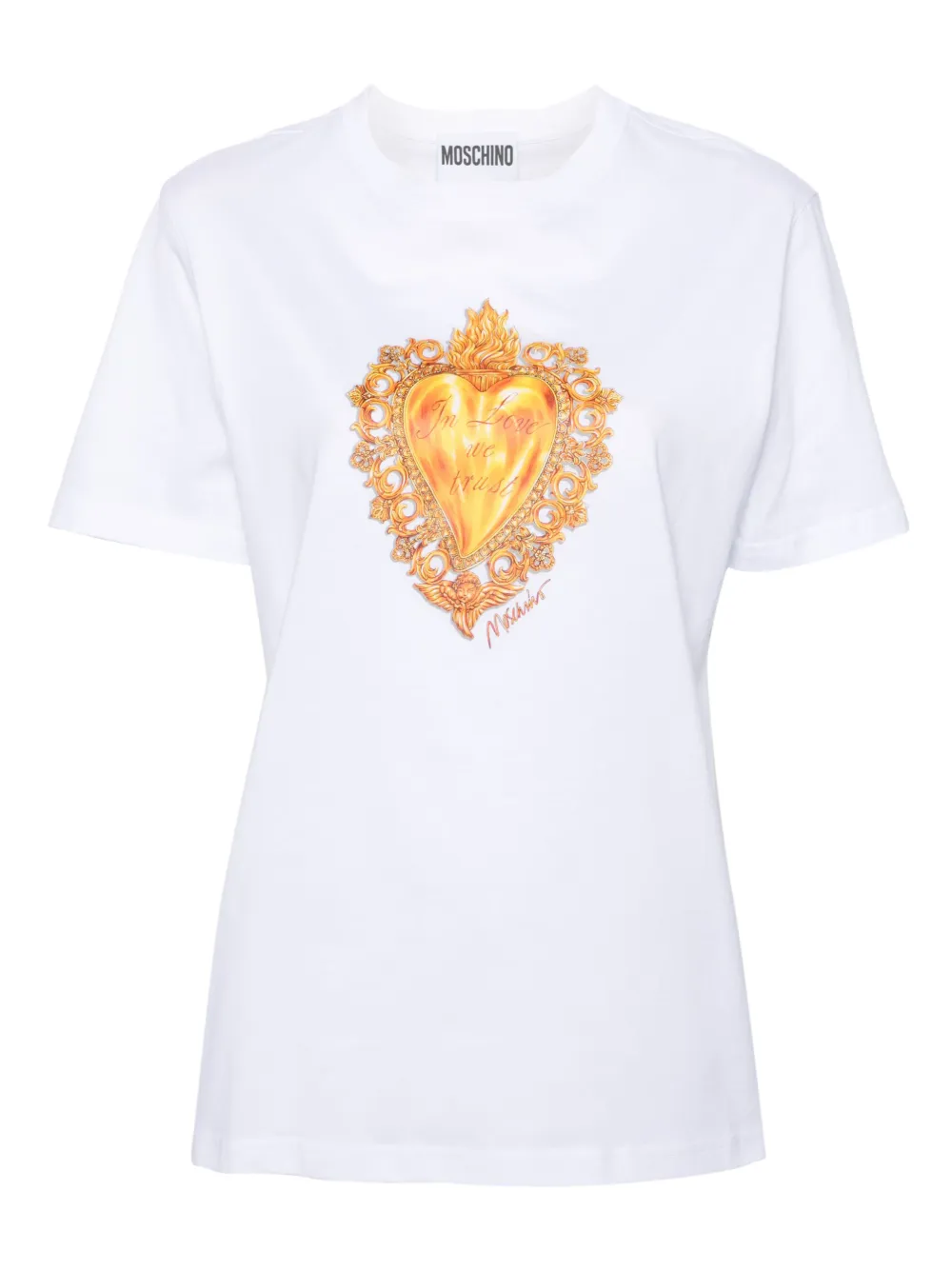Moschino Katoenen T-shirt met hartprint Wit