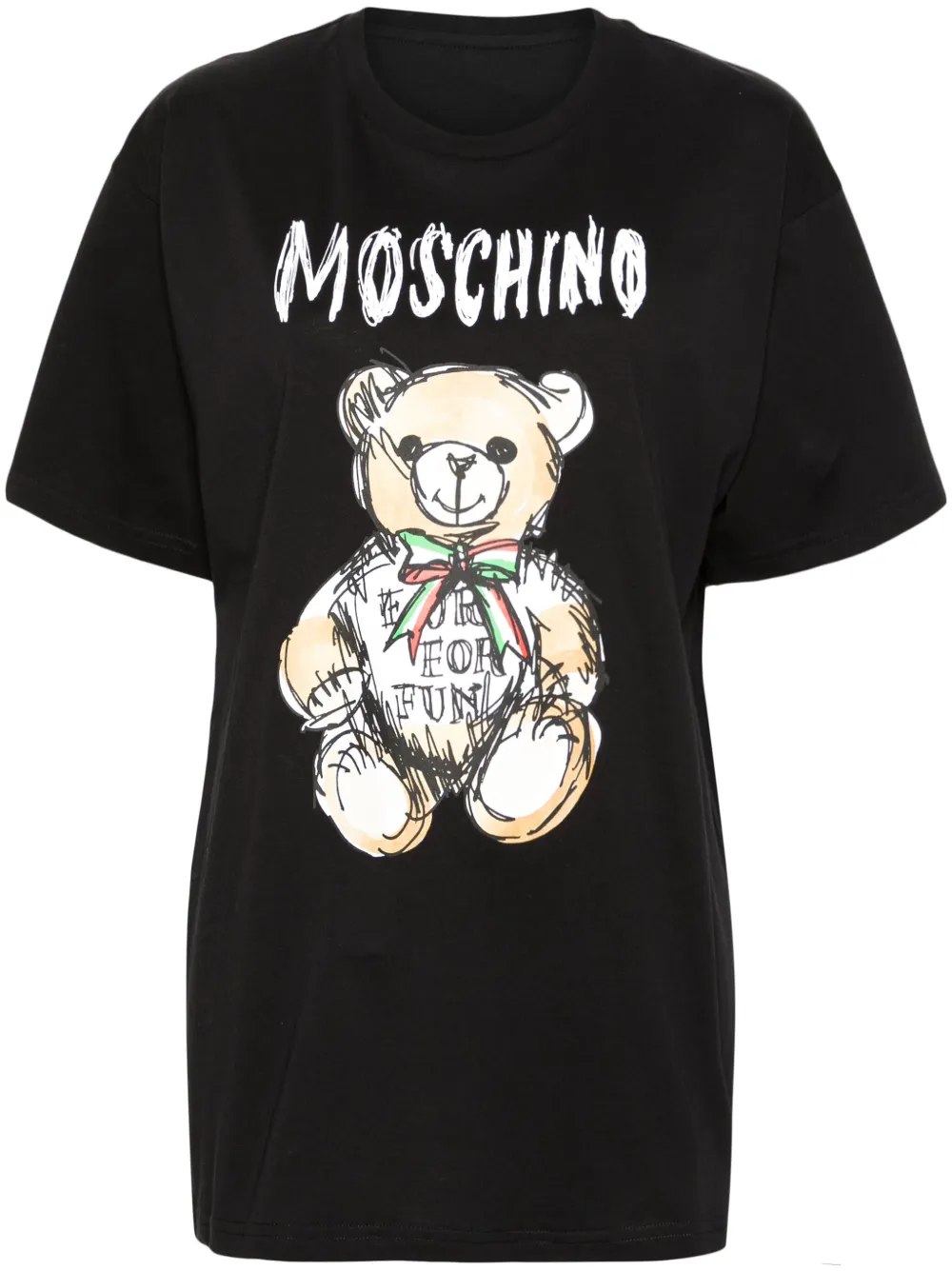 Shop Moschino Teddy Bear-print Cotton T-shirt In Black