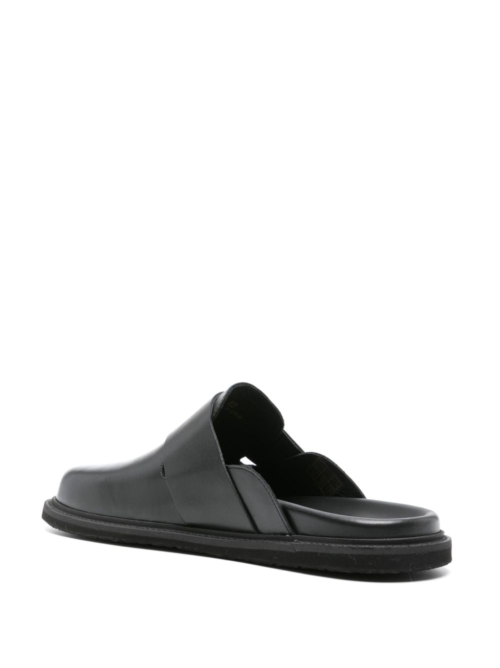 Shop Moschino Logo-plaque Leather Slippers In Black