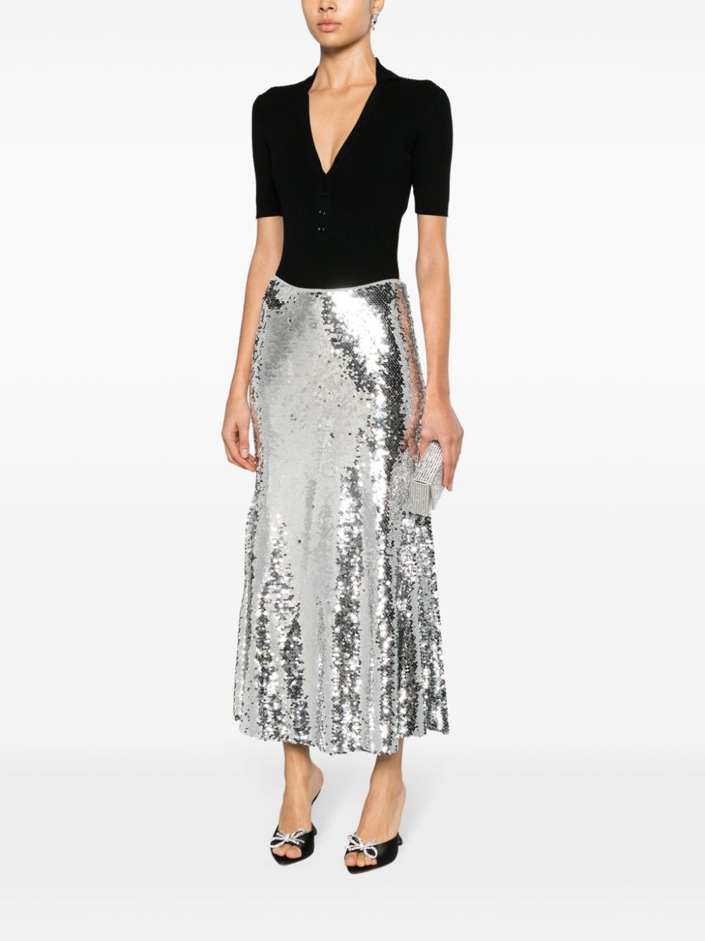 Self-Portrait sequined high-waisted midi skirt - Zilver