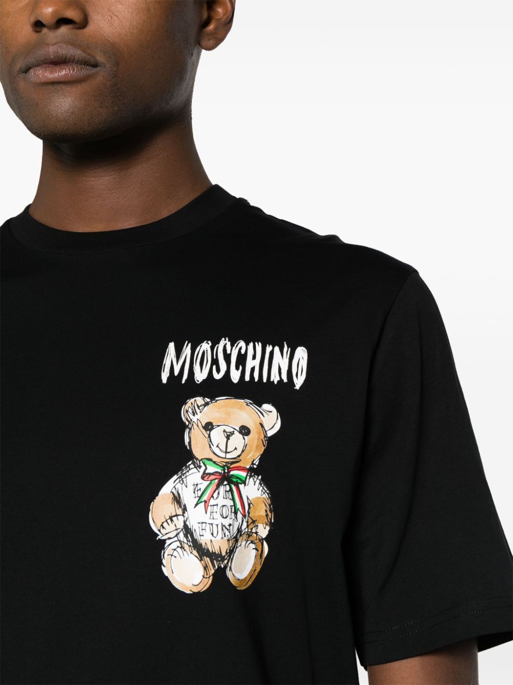 Shop Moschino Teddy Bear-print Cotton T-shirt In Black