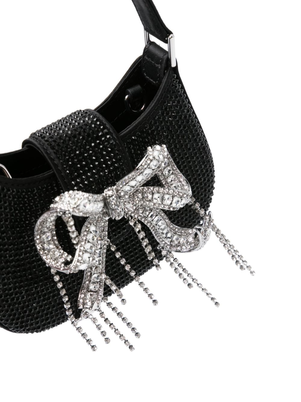 Shop Self-portrait Rhinestone Crescent Bow Mini Bag In Black