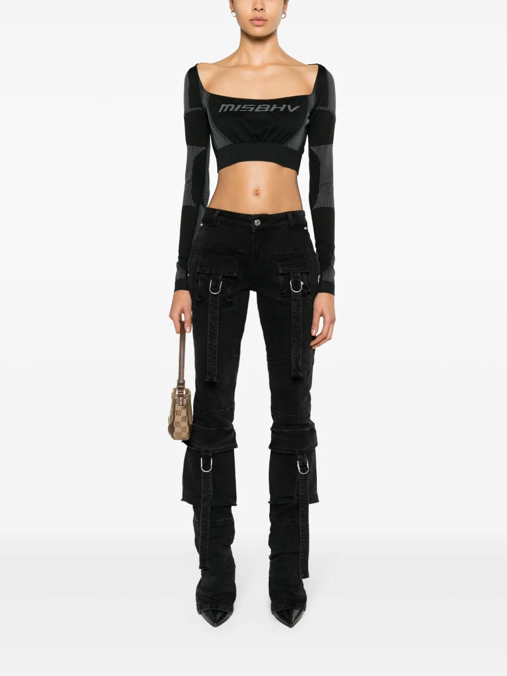 MISBHV logo-jacquard crop top - Zwart