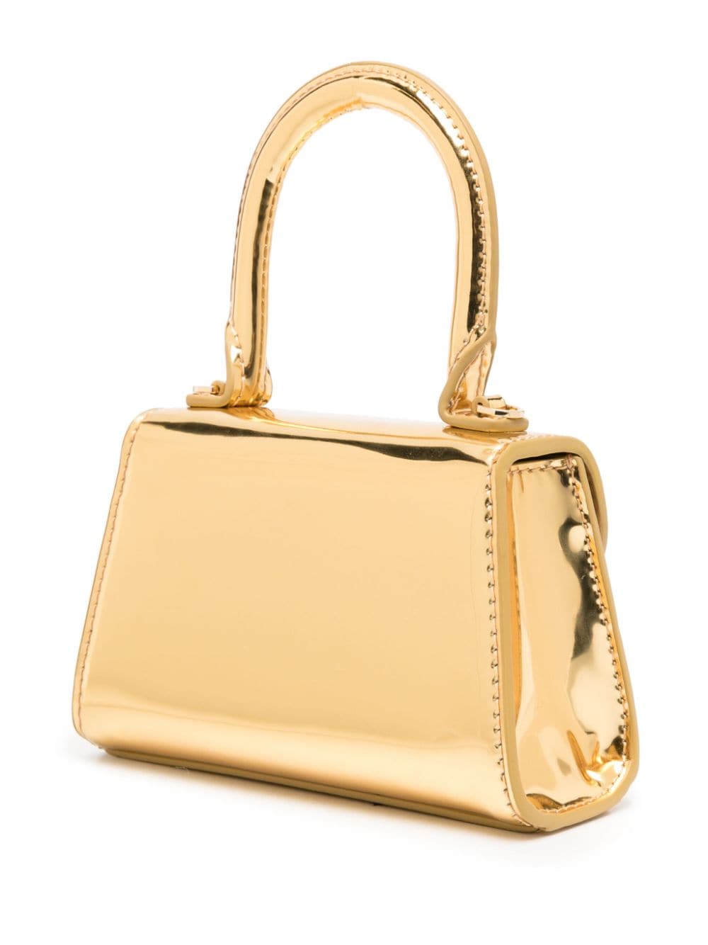 Shop Self-portrait Micro Bow Crystal-embellished Leather Mini Bag In Gold