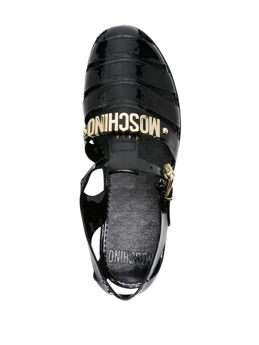 Shop Moschino Logo-lettering Multi-strap Sandals In Black