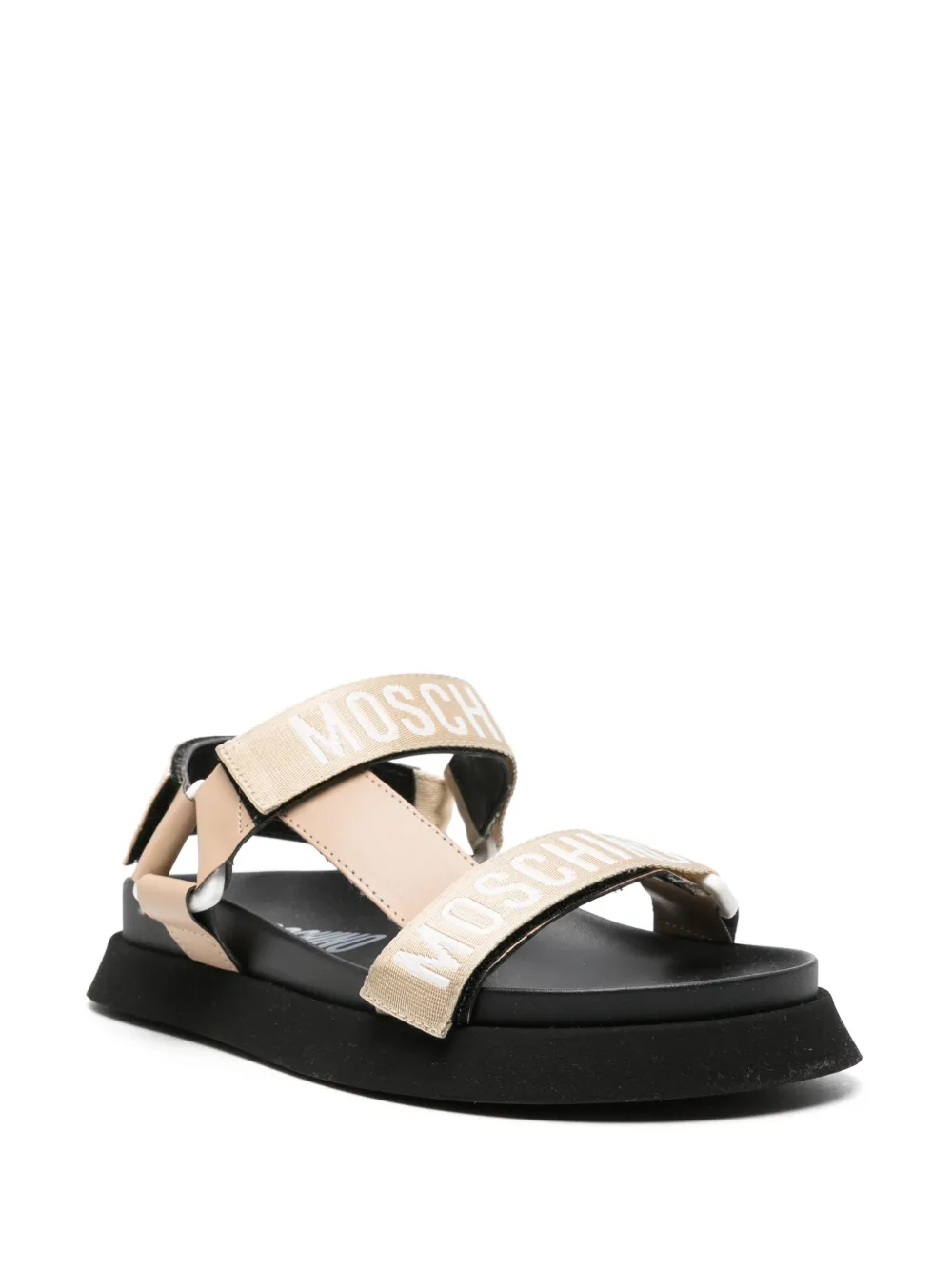 Moschino logo-embroidered double-strap sandals - Zwart