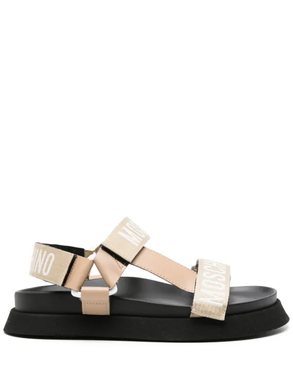 Moschino logo embroidered double strap Sandals Farfetch