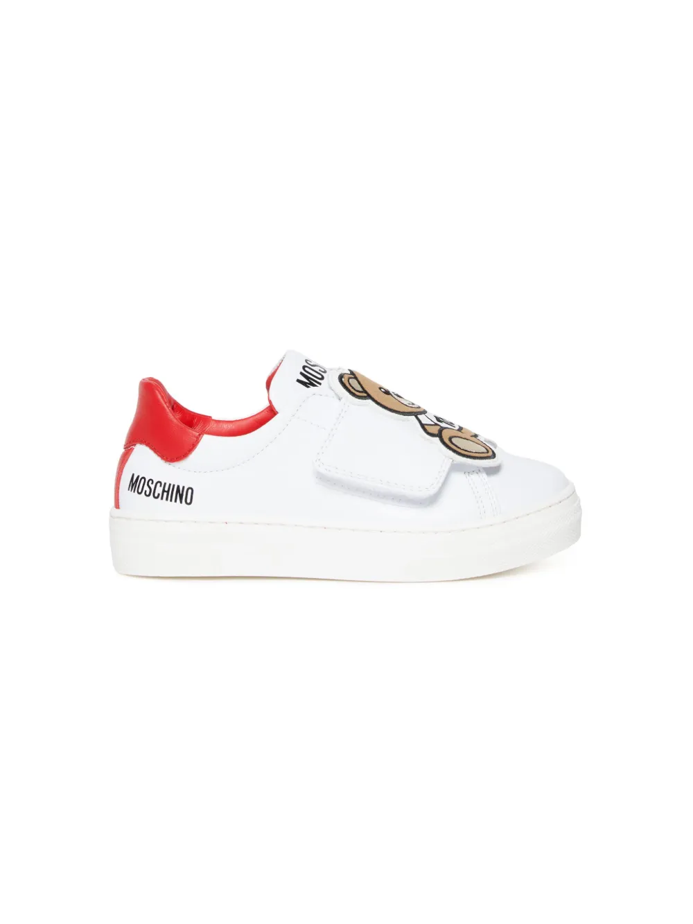 Shop Moschino Teddy Bear Leather Sneakers In White