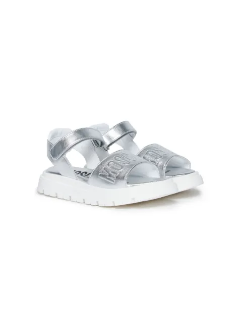 Moschino Kids logo-embroidered leather sandals