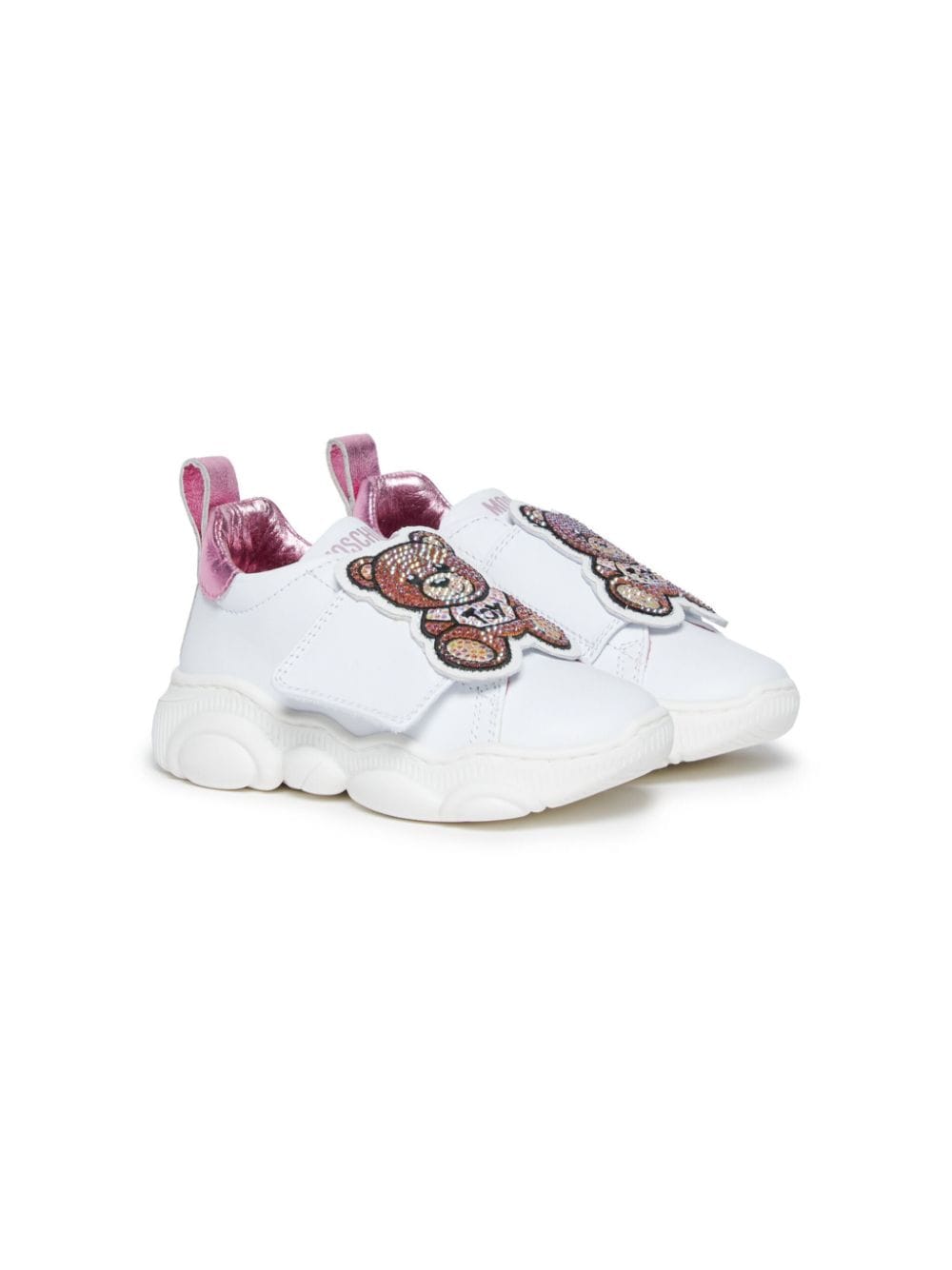 Moschino Kids' Teddy Bear Crystal-embellished Sneakers In White