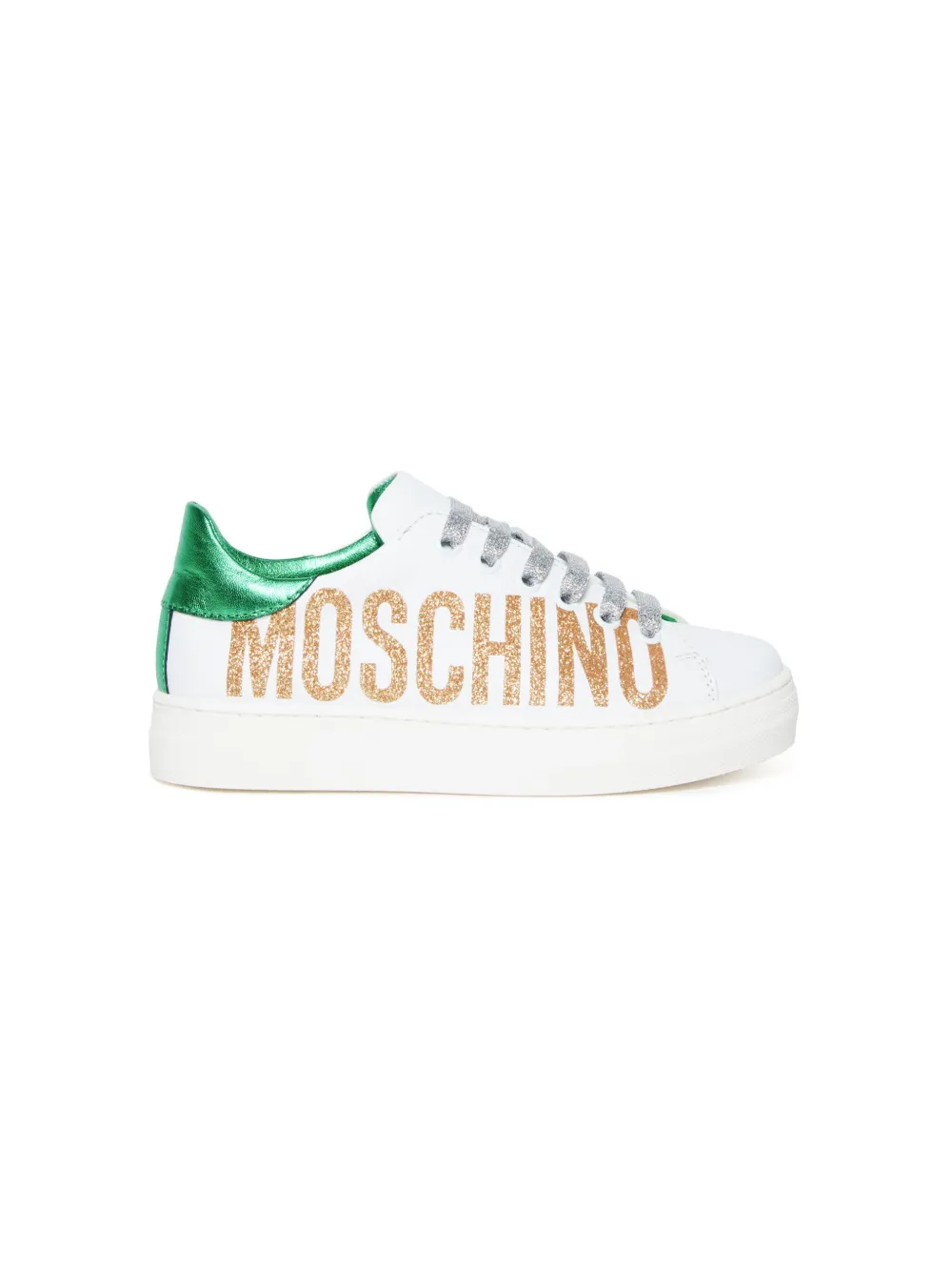 Shop Moschino Glittered Logo-print Sneakers In White