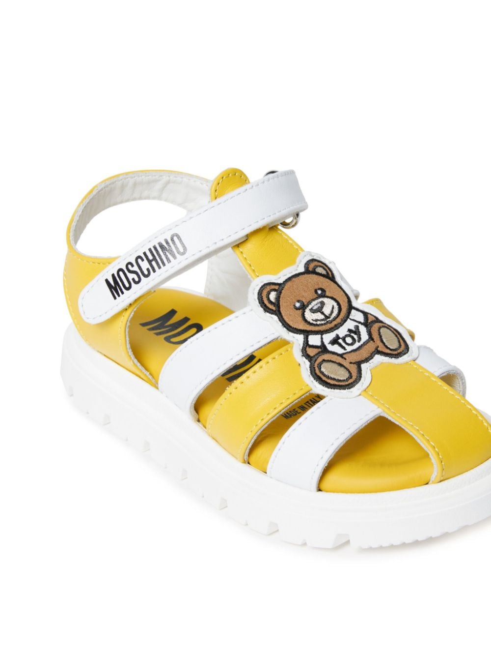 Shop Moschino Teddy Bear Touch-strap Leather Sandals In Yellow