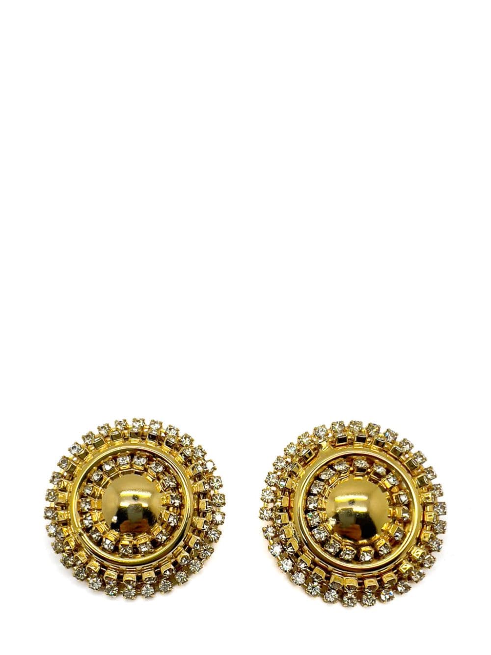 Vintage Gold &amp; Crystal Statement Bullseye Earrings 1980s