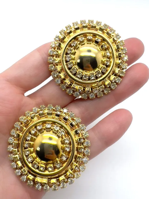 Jennifer Gibson Jewellery Vintage Gold Crystal Statement Bullseye  Earrings 1980s Gold FARFETCH IN