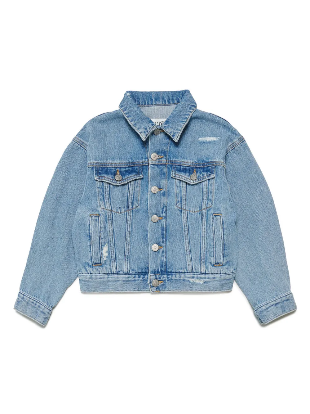 Shop Mm6 Maison Margiela Logo-embroidered Denim Jacket In Blue