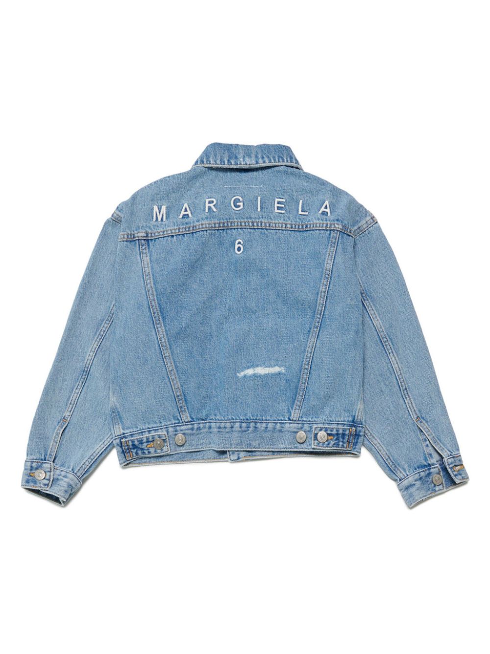 Shop Mm6 Maison Margiela Logo-embroidered Denim Jacket In Blue