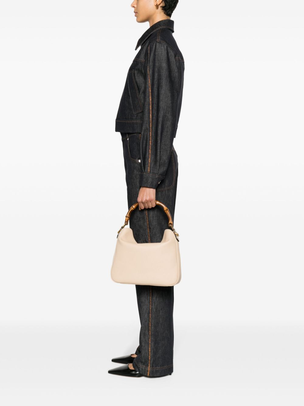 Shop Gucci Medium Diana Leather Tote Bag In Neutrals