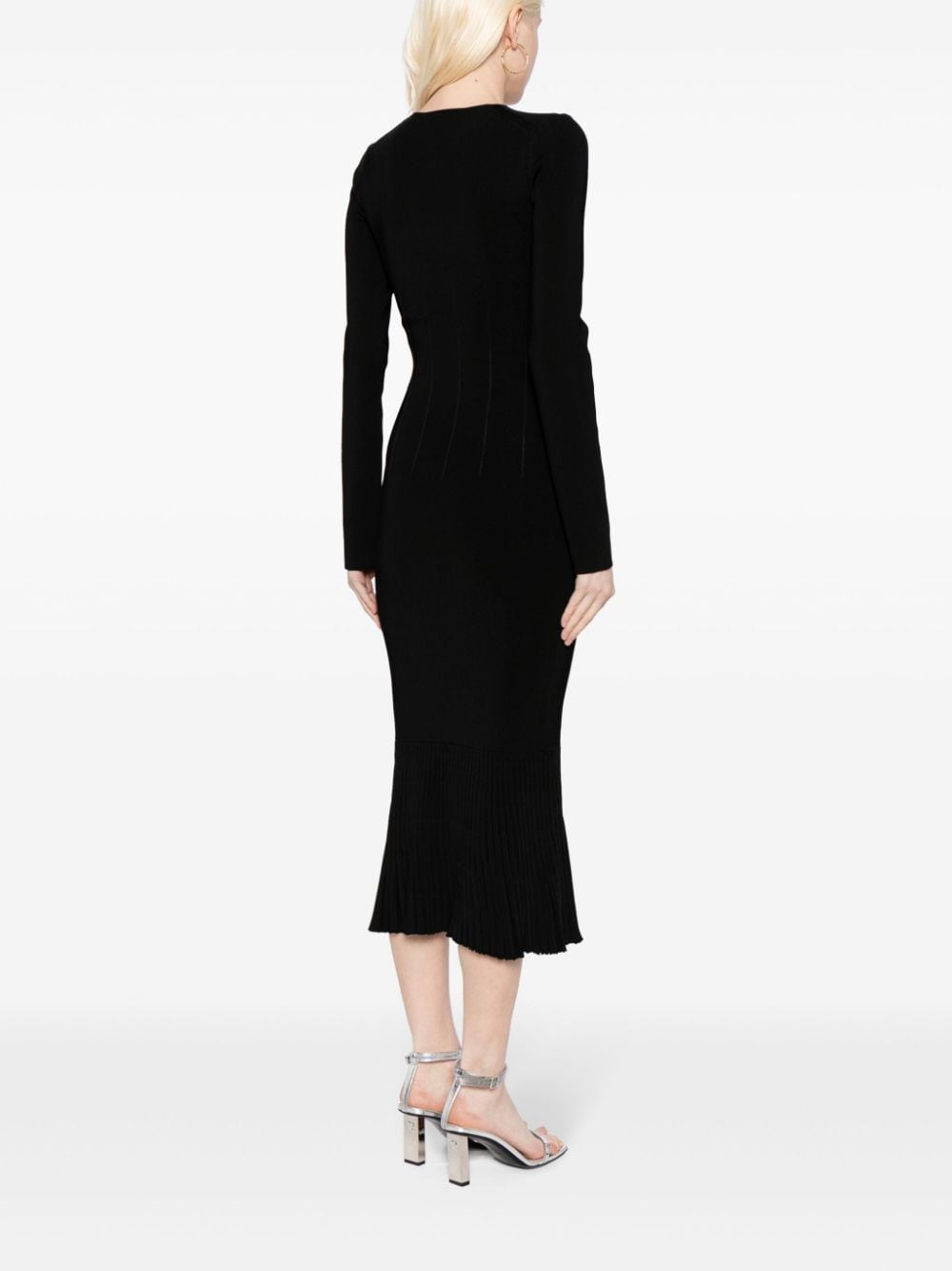 Shop Galvan Long-sleeve Flared Midi Dress In Black