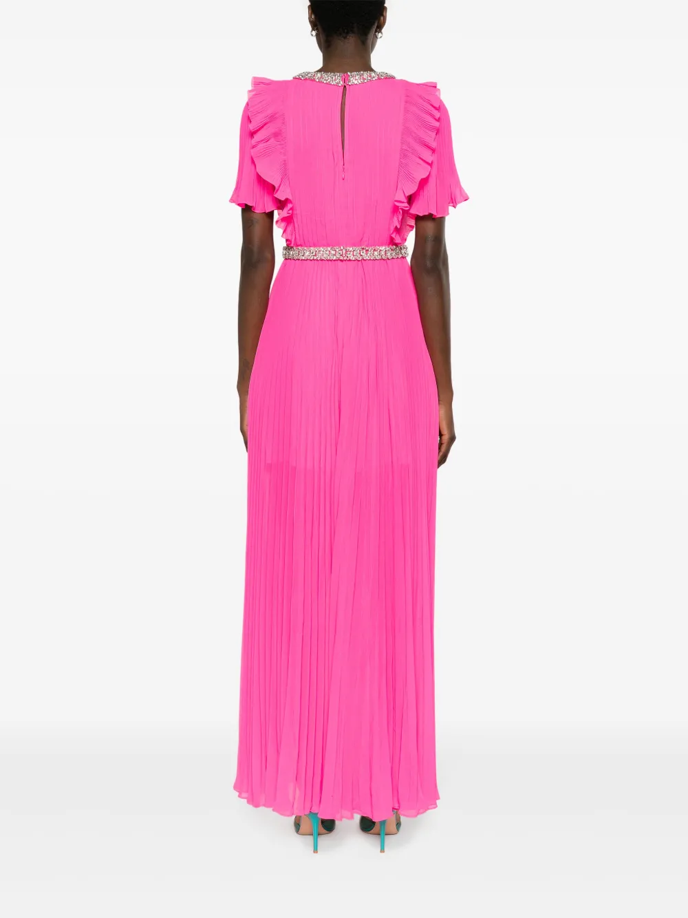 Shop Self-portrait Pleated Chiffon Maxi Dress In Rosa