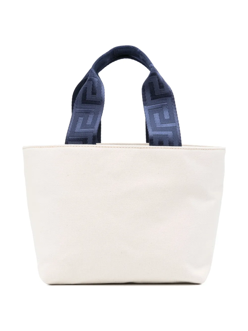 Shop Versace Logo-embroidered Canvas Tote Bag In Neutrals