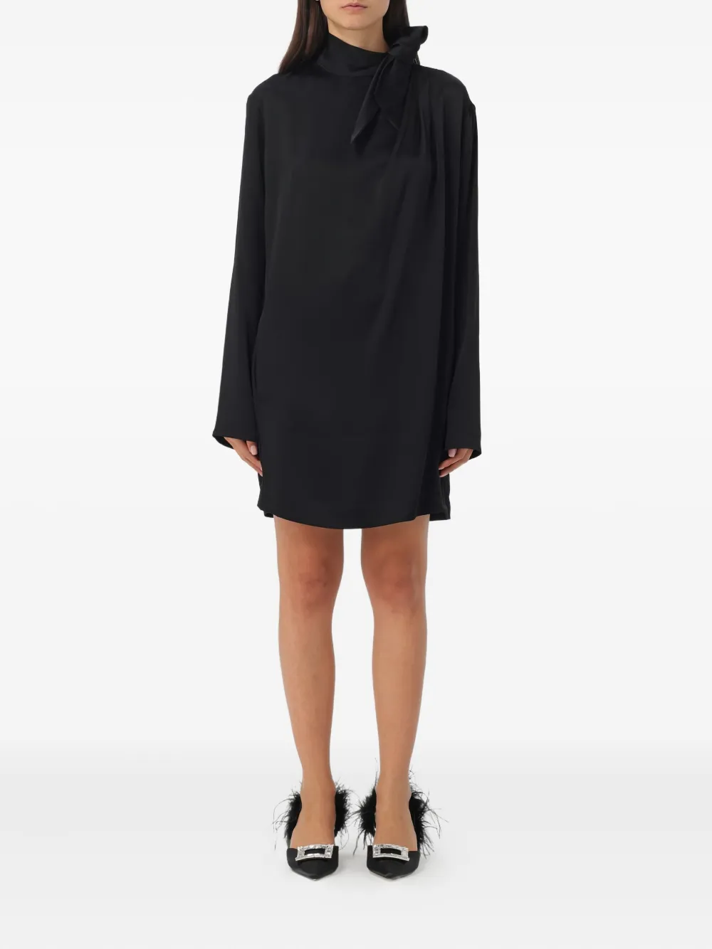 Semicouture Jurk met zak en gestrikte hals - Zwart