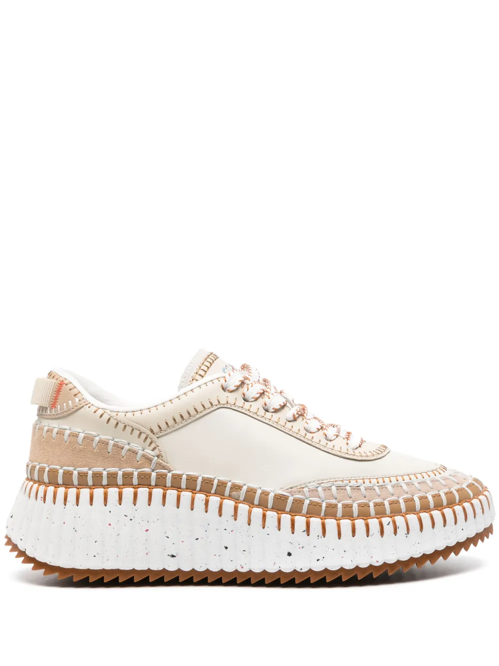 Chloé Nama Blanket-stitch Recycled-mesh Trainers In Nude