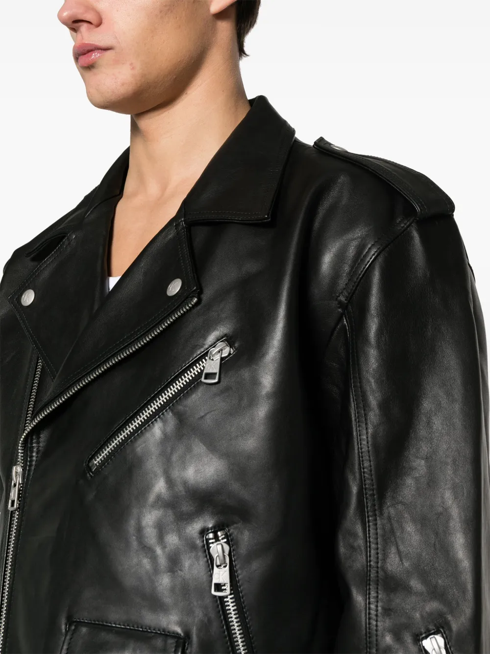 Shop Calvin Klein Jeans Est.1978 Biker Leather Jacket In Black