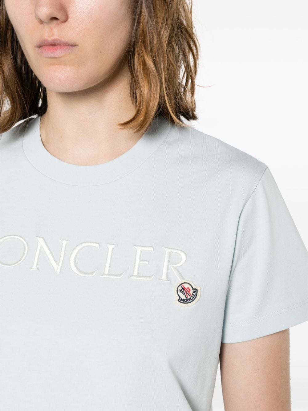 Shop Moncler Embroidered-logo Organic-cotton T-shirt In Blau