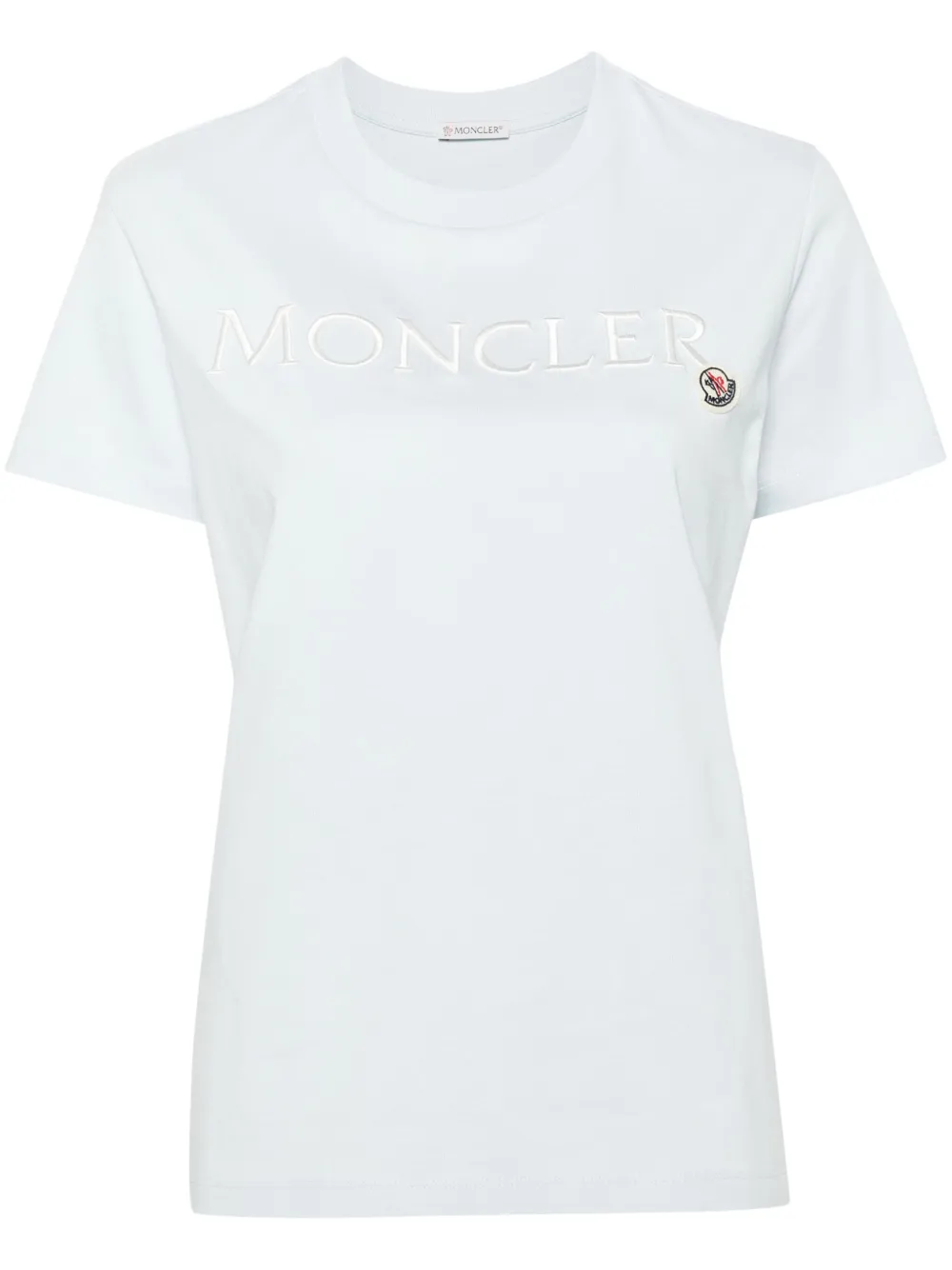 Moncler Besticktes T-shirt Aus Bio-baumwolle In Blau