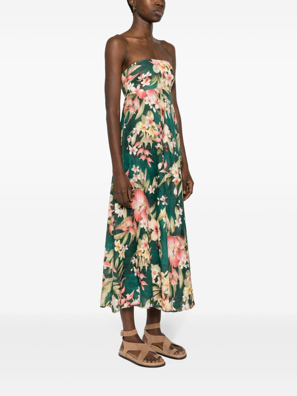 Shop Zimmermann Lexi Floral-print Linen Dress In Green