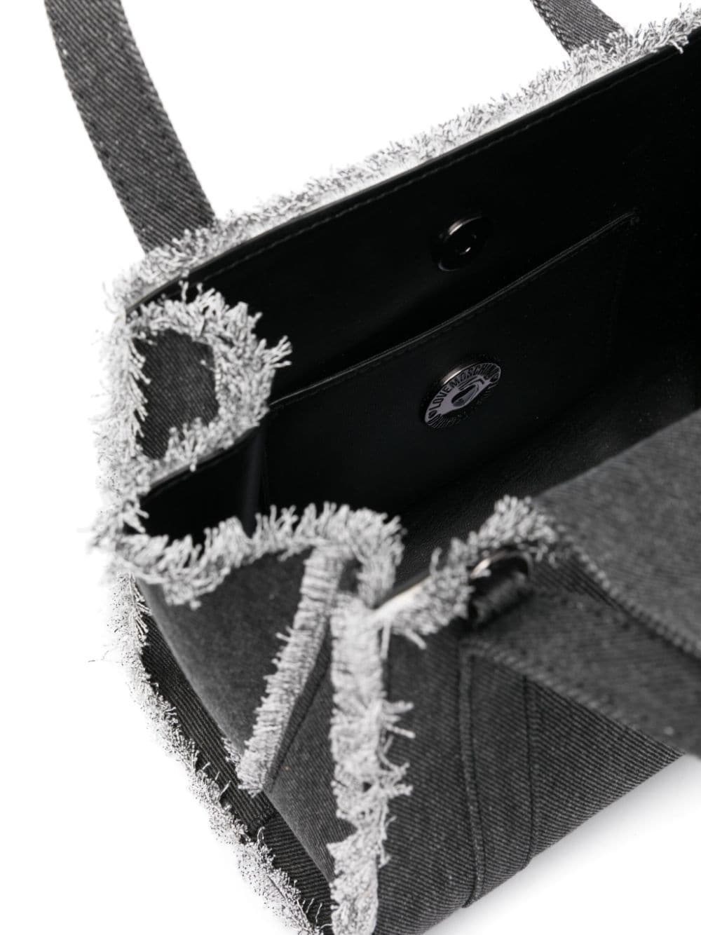 Shop Love Moschino Frayed Denim Tote Bag In Black