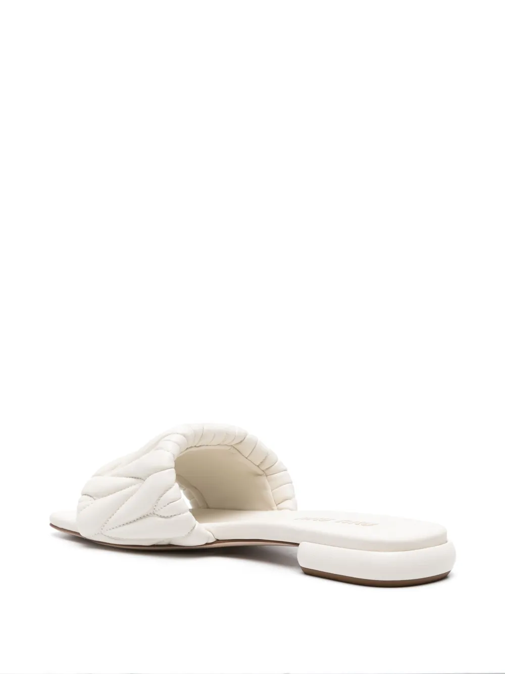 Miu logo-lettering matelassé slides White