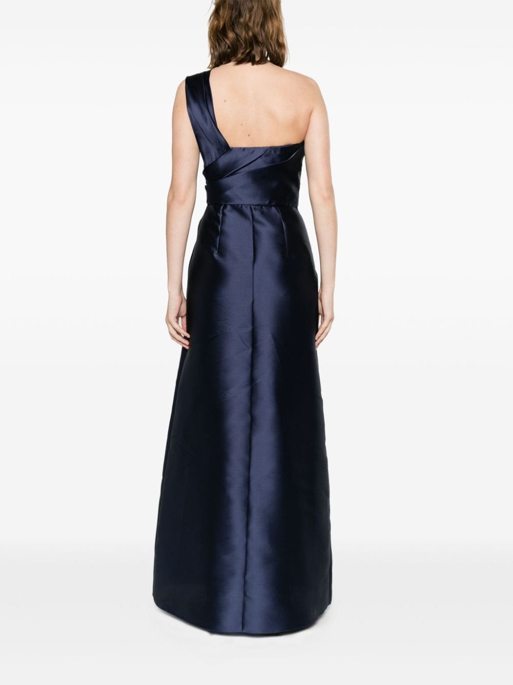 Shop Alberta Ferretti Mikado One-shoulder Midi Dress In Blue