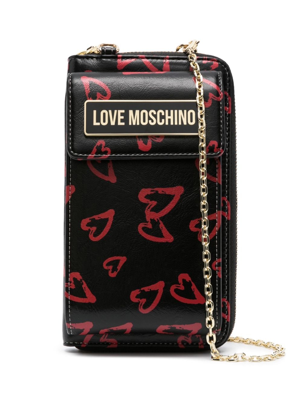 Love Moschino 心形印花可拆卸搭链钱包 In Black