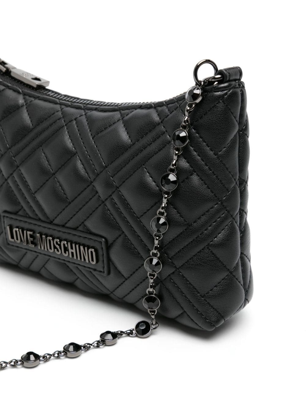 Shop Love Moschino Logo-plaque Quilted Shoulder Bag In 黑色