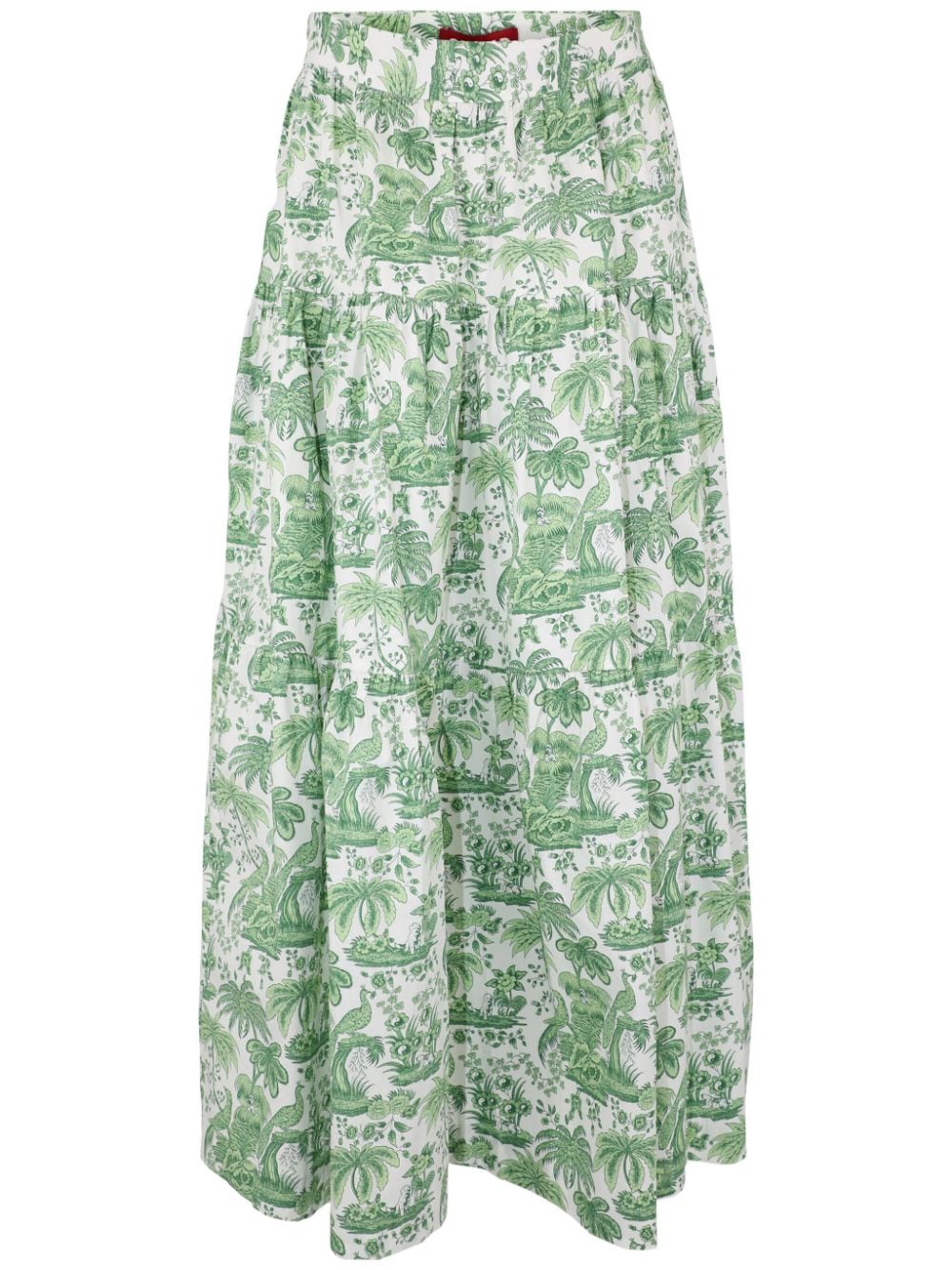 Staud Floral-print Midi Skirt In Green