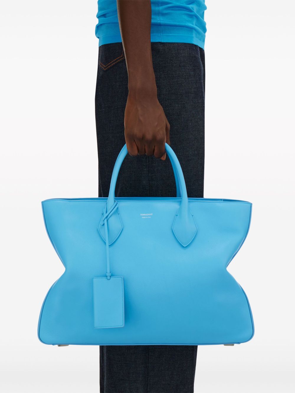 Shop Ferragamo Large Leather Tote Bag In Blue