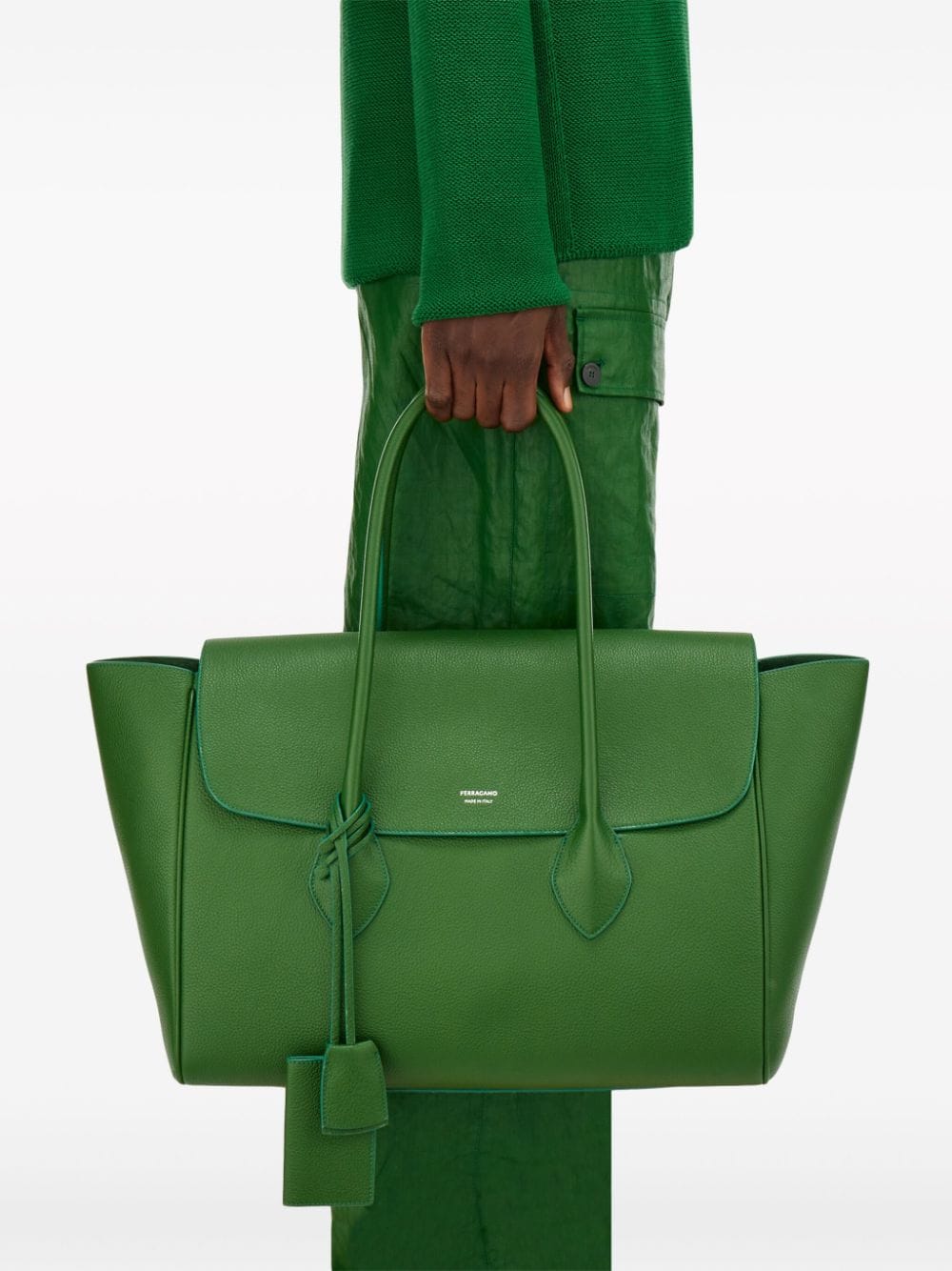 Shop Ferragamo Large Leather Tote Bag In Green