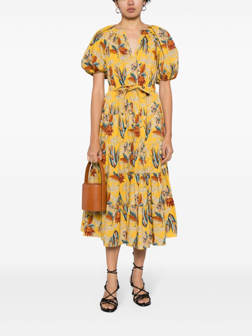 Shop Ulla Johnson Olina Floral-print Midi Dress In Yellow