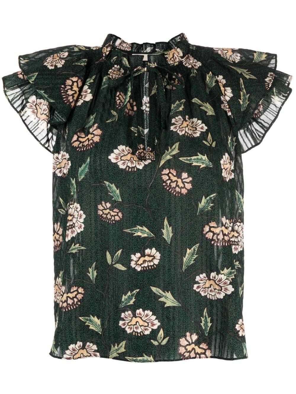 Ulla Johnson Annie Floral-print Blouse In 绿色