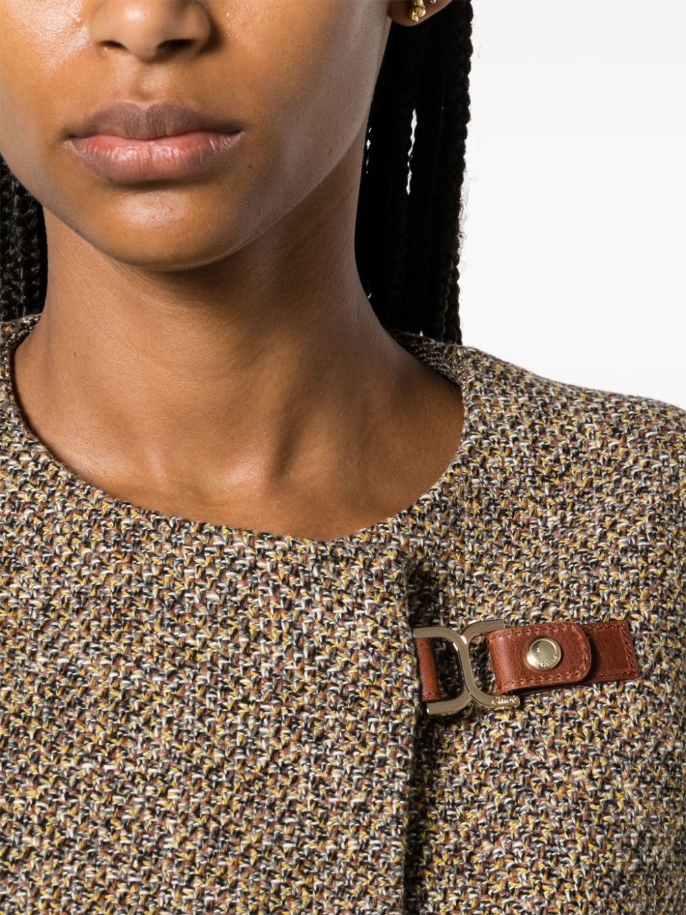 engraved-buckle embellished tweed jacket