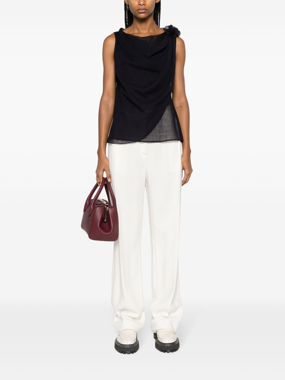 Shop Chloé Brooch-detail Draped Tank Top In Blue