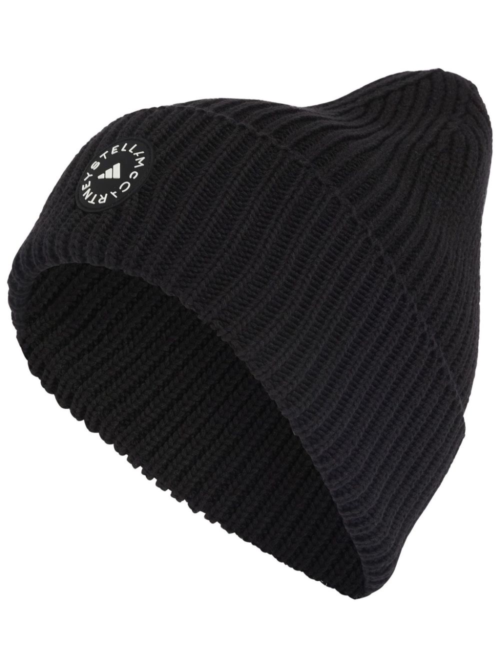 Adidas By Stella Mccartney Ribbed-knit Cotton Beanie In Black