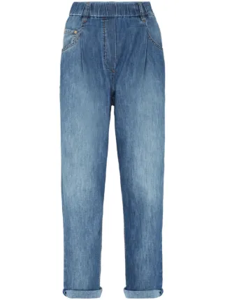 Brunello Cucinelli Elasticated Waistband Tapered Jeans | Blue | FARFETCH