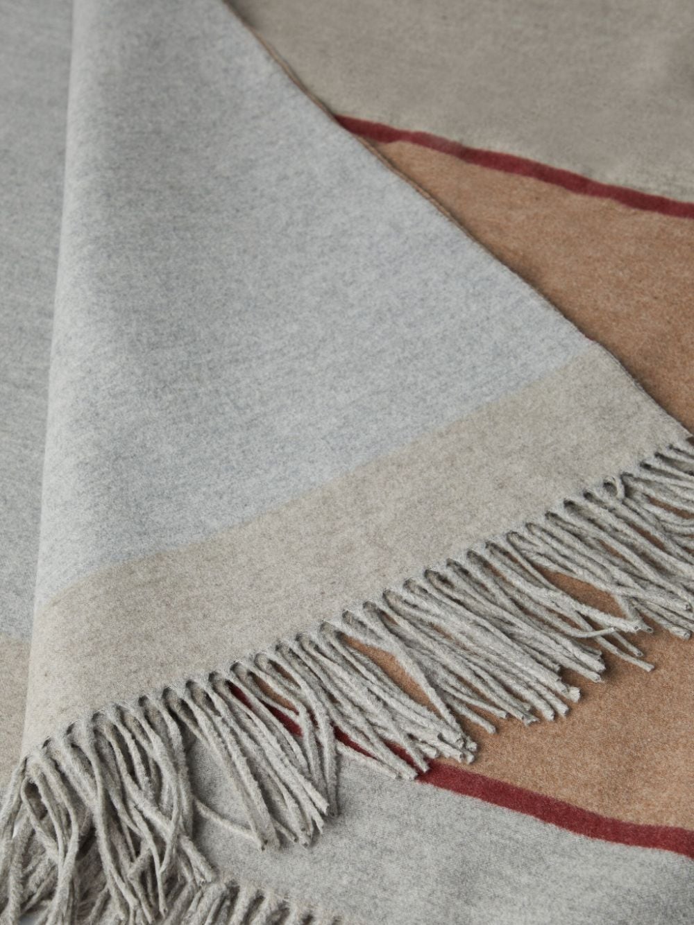 Shop Brunello Cucinelli Fringed Colour-block Silk Blanket In Neutrals