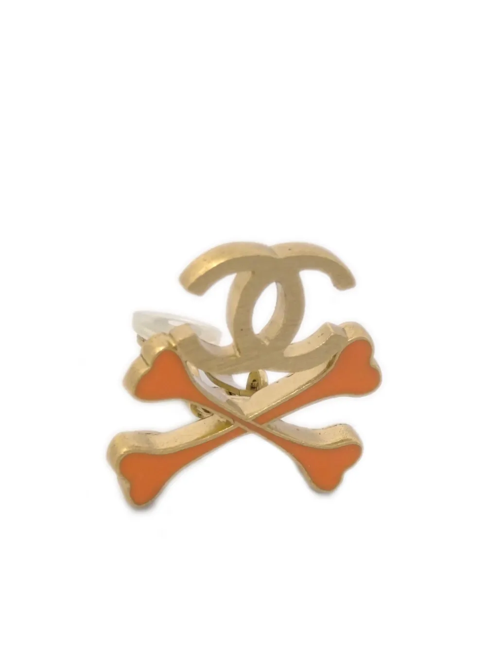 Pre-owned Chanel 2003 Bones Cc-logo Clip-on Earrings In Gold