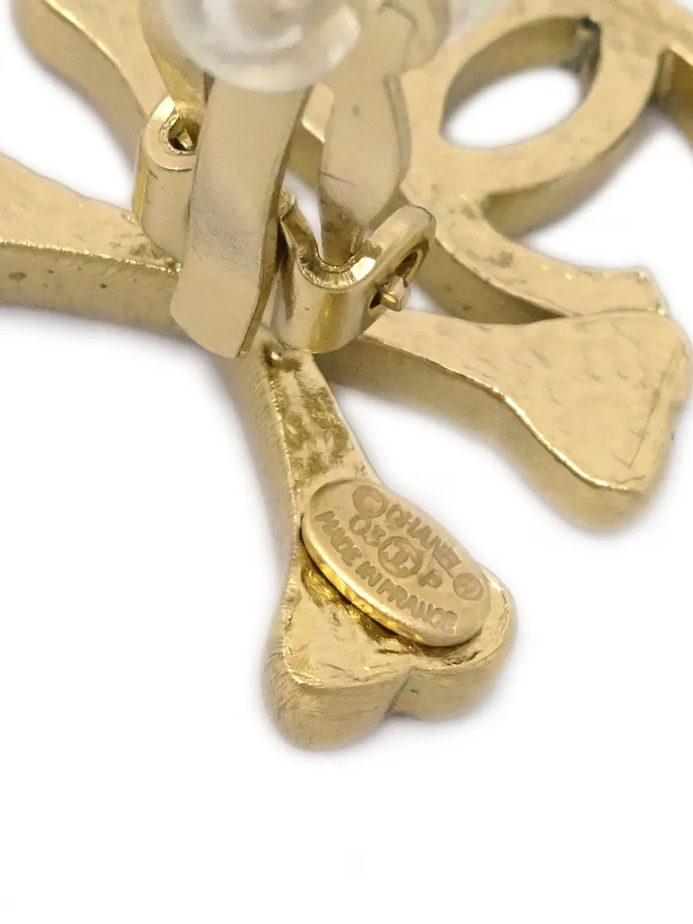 Pre-owned Chanel 2003 Bones Cc-logo Clip-on Earrings In Gold