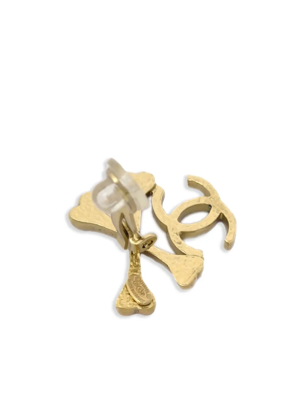 Pre-owned Chanel 2003 Bones Cc-logo Clip-on Earrings In Gold